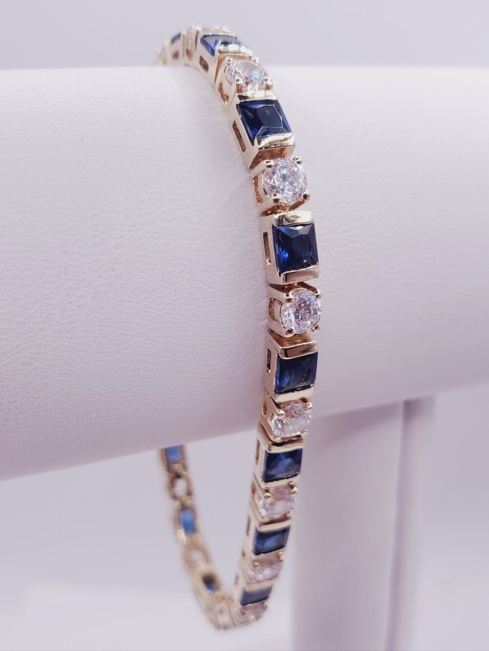 Yellow Gold - 925 Sterling Silver Tennis Bracelet - Blue